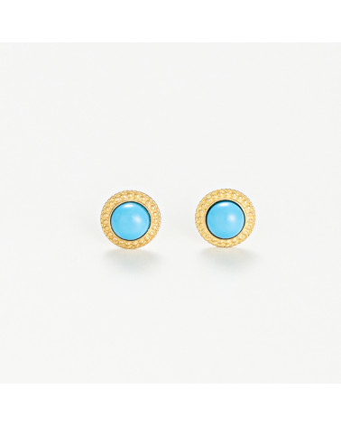 Boucle d'oreilles " Rond Turquoise" Or Jaune 375/1000