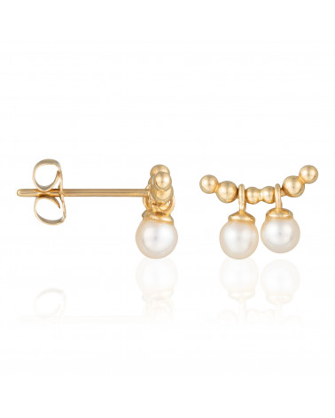 Boucle d'oreilles "Duo de perles" Or Jaune 375/1000 Perles Blanches