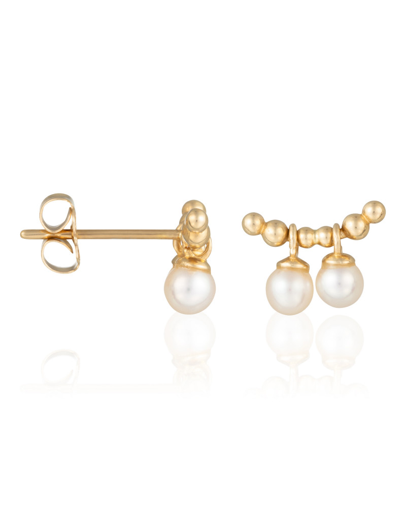 Boucle d'oreilles "Duo de perles" Or Jaune 375/1000 Perles Blanches